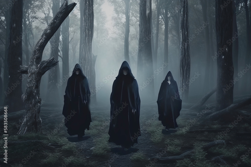 A gloomy dramatic background witches in black generative ai A gloomy dramatic background witches in black generative ai
