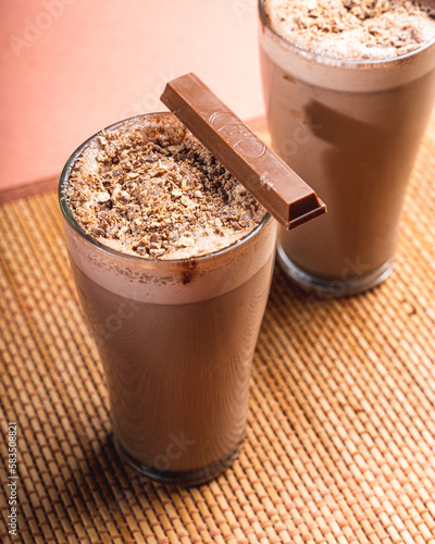 cold coffee with kit kat on top 