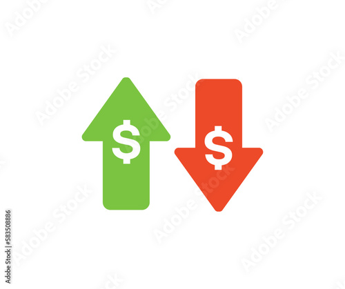 Cost reduction, Cost rising. Cost increase. Price reduced, discount icon. Financial concept. Sign up and down price. Costs cutting and efficiency concept vector design and illustration.
