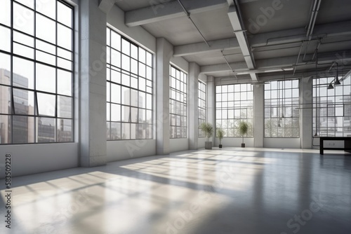 loft with lots of light and windows. Generative AI