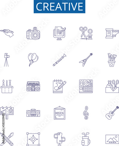 Creative line icons signs set. Design collection of Innovative, Imaginative, Original, Artistic, Visionary, Resourceful, Intuitive, Conceptual outline concept vector illustrations