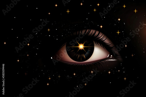 black shadow glowing eyes stars background realia generative ai photo