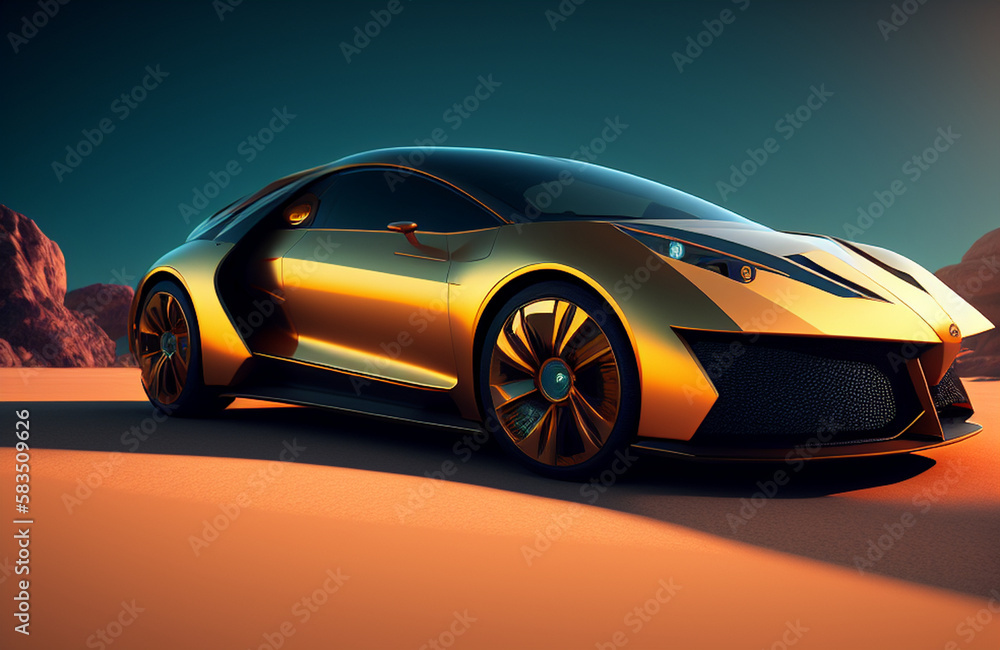 Illustration of a vibrant yellow sports car speeding through a bustling city street created with Generative AI technology Illustration of a vibrant yellow sports car speeding through a bustling city street created with Generative AI technology