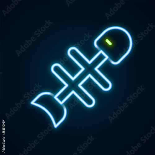 Glowing neon line Dead fish icon isolated on black background. Colorful outline concept. Vector