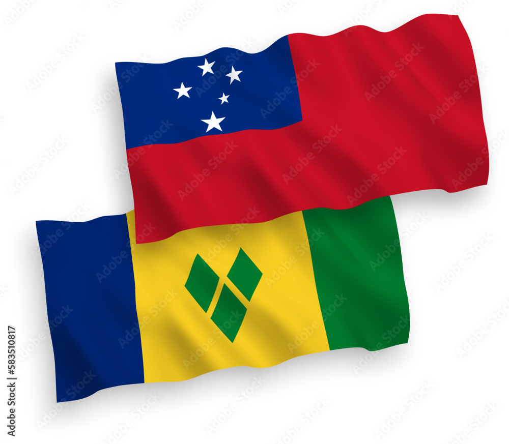 Flags of Saint Vincent and the Grenadines and Independent State of Samoa on a white background Flags of Saint Vincent and the Grenadines and Independent State of Samoa on a white background
