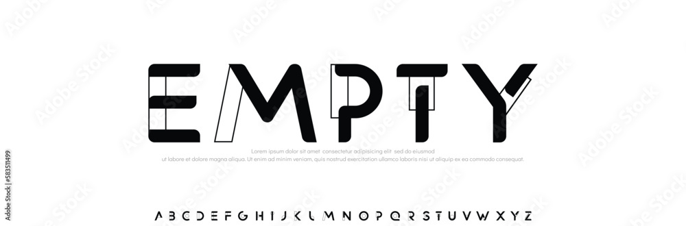 Empty, Geometric drawn font cutting edge letters outline art contour ...