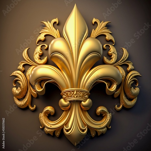 Royal gold fleur de lis ornament. Generative AI photo