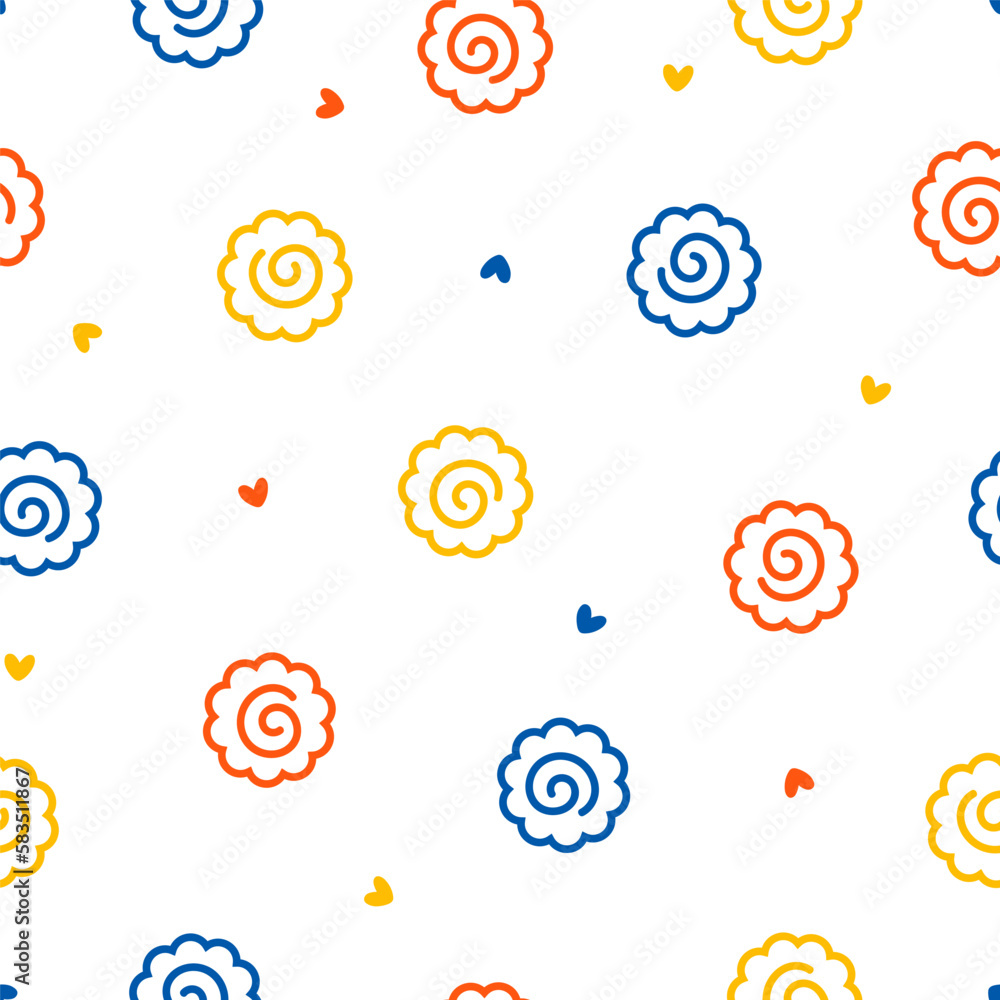 Seamless pattern with colorful narutomaki fishcake