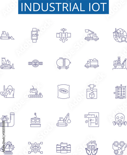 Industrial iot line icons signs set. Design collection of Industrial, IoT, Manufacturing, Automation, Connectivity, Automated, Big, Data outline concept vector illustrations