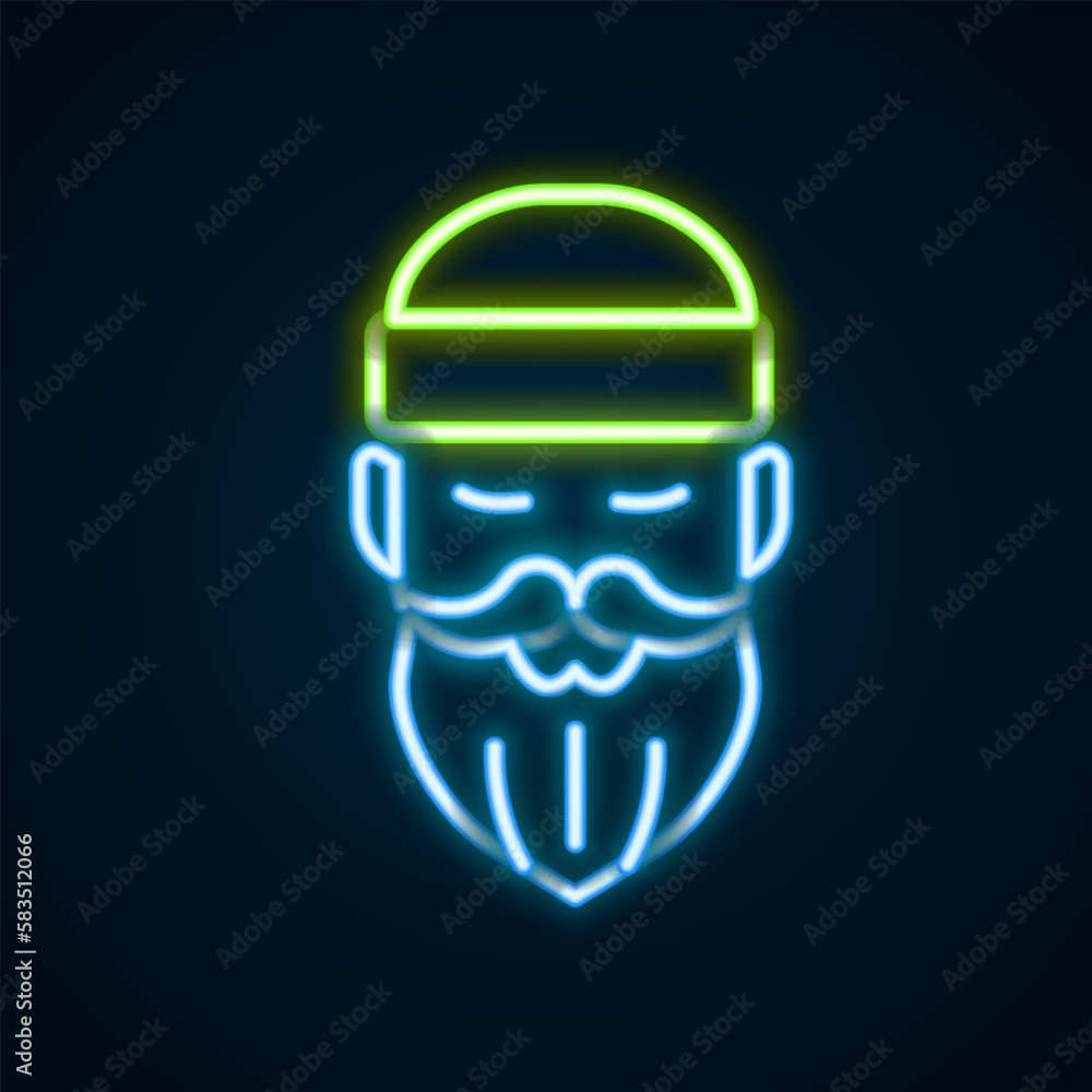 Glowing neon line Bearded lumberjack man icon isolated on black background. Colorful outline concept. Vector