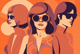 1970s style illustration fashion background orange colors (AI generative)