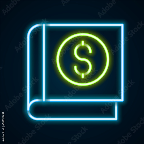 Glowing neon line Financial book icon isolated on black background. Colorful outline concept. Vector
