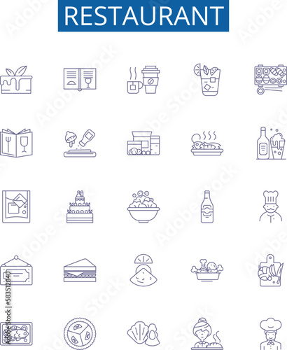 Restaurant line icons signs set. Design collection of Restaurant, Dining, Cafe, Eatery, Bistro, Cuisine, Eating out, Fast food outline concept vector illustrations