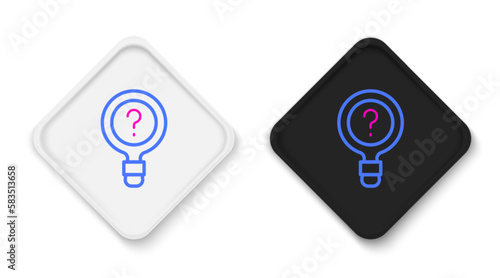 Line Unknown search icon isolated on white background. Magnifying glass and question mark. Colorful outline concept. Vector