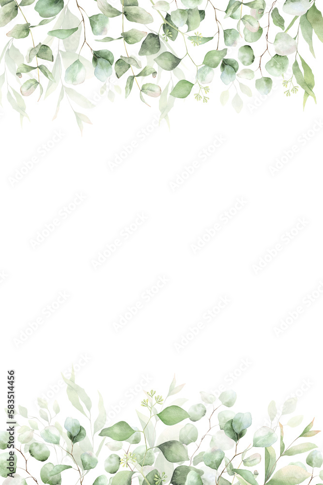 Abstract green branch with leaves. Greenery leaf. Hand-drawn illustration. For wedding invitations, postcard design and stationery. Abstract green branch with leaves. Greenery leaf. Hand-drawn illustration. For wedding invitations, postcard design and stationery.