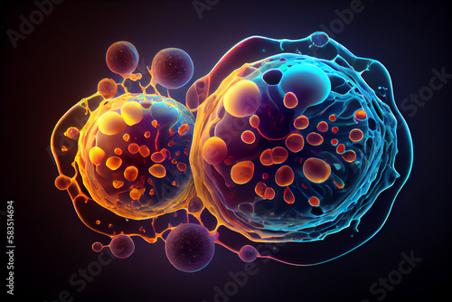 Human cells under microscope  generative ai illustration