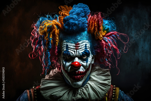 Scary colorful clown portrait. Generative AI