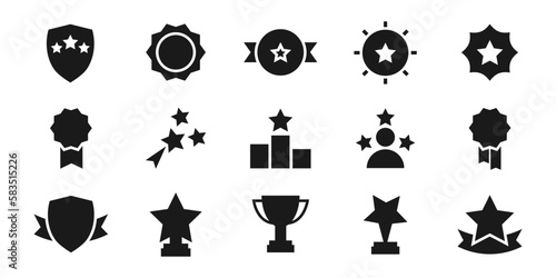 Set with award, award with number 1, one, trophy cup, trophy cup with star winner medal, trophy star, user with rating vector icon 