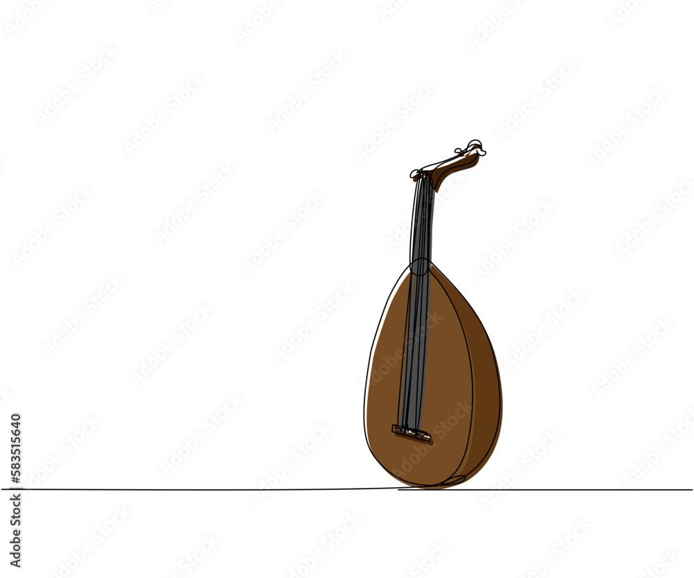 Lute one line color art. Continuous line drawing of music, instrument, folk, musical, culture, acoustic, ethnic, kobza, traditional, mandolin, string Lute one line color art. Continuous line drawing of music, instrument, folk, musical, culture, acoustic, ethnic, kobza, traditional, mandolin, string