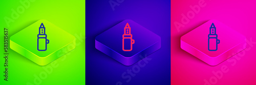 Isometric line Soldering iron icon isolated on green, blue and pink background. Square button. Vector