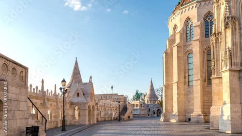 Budapest Hungary time lapse 4K, city skyline timelapse at Matthias Church and Fisherman's Bastion
