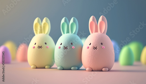 Kawaii easter bunny and easter eggs created with Generative AI © JoelMasson