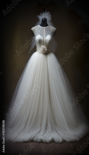 beautiful, unique white color tulle wedding bridal dress © Sndor