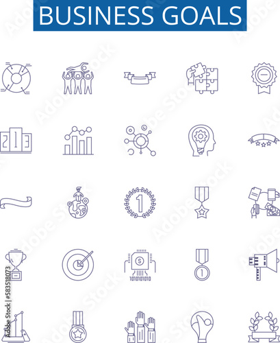 Business goals line icons signs set. Design collection of Ambition, Profit, Expansion, Productivity, Clientele, Quality, Innovation, Efficiency outline concept vector illustrations