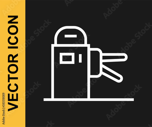 White line Turnstile icon isolated on black background. Vector