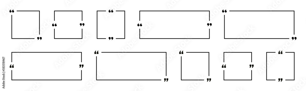 Quote Frame Blank Template Set. Collection of Empty Quote Boxes with Quotation Marks. Shapes with Quotation Mark Borders for Quotes. Stock Vector Illustration. Quote Frame Blank Template Set. Collection of Empty Quote Boxes with Quotation Marks. Shapes with Quotation Mark Borders for Quotes. Stock Vector Illustration.