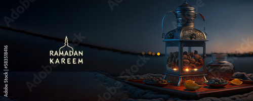 Ramadan Kareem Concept with Arabic Traditional Lanterns.