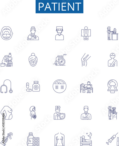 Patient line icons signs set. Design collection of Patient, Caregiver, Hypochondriac, Chronically ill, Bedridden, Clinician, Prone, Recovering outline concept vector illustrations