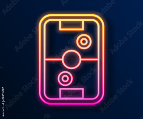 Glowing neon line Air hockey table icon isolated on black background. Vector
