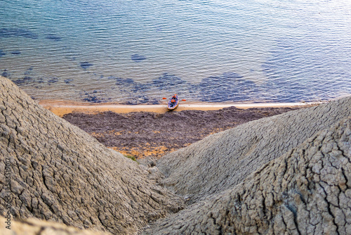 The kayak on Qarraba Bay's crystal water, Malta, Europe