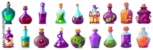 set vector illustration of potion or poison magic vessel with magic liquid