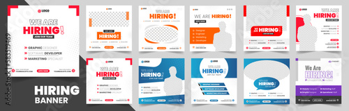 set of 10 big mega collection We are hiring job vacancy social media post banner design template. We are hiring job vacancy square web banner design bundle. hiring banner set.