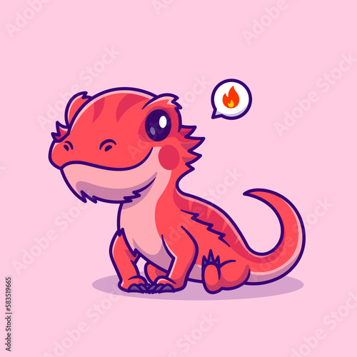 Cute Bearded Dragon Cartoon Vector Icon Illustration. Animal Nature Icon Concept Isolated Premium Vector. Flat Cartoon Style
