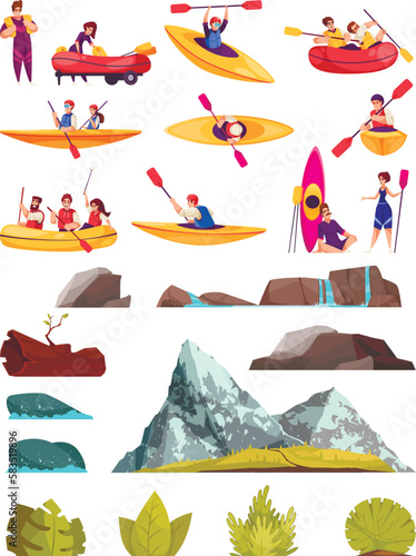 Rafting Cartoon Set