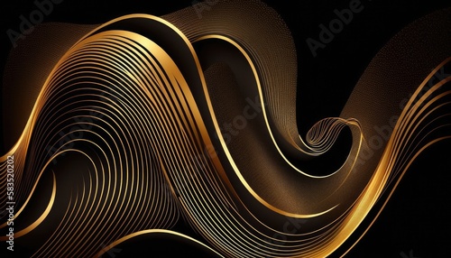 Abstract shiny color golden curvy wave design element. Generative AI illustration.