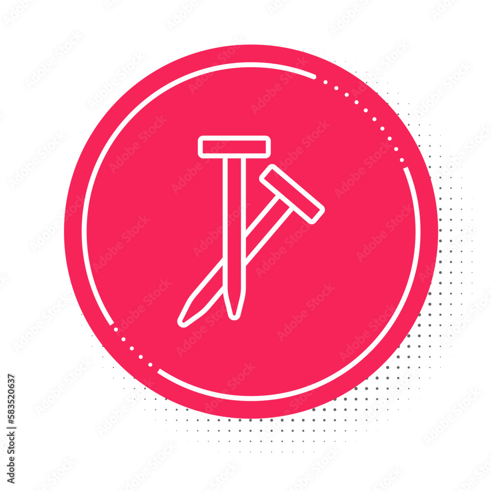 White line Metallic nails icon isolated on white background. Red circle button. Vector White line Metallic nails icon isolated on white background. Red circle button. Vector