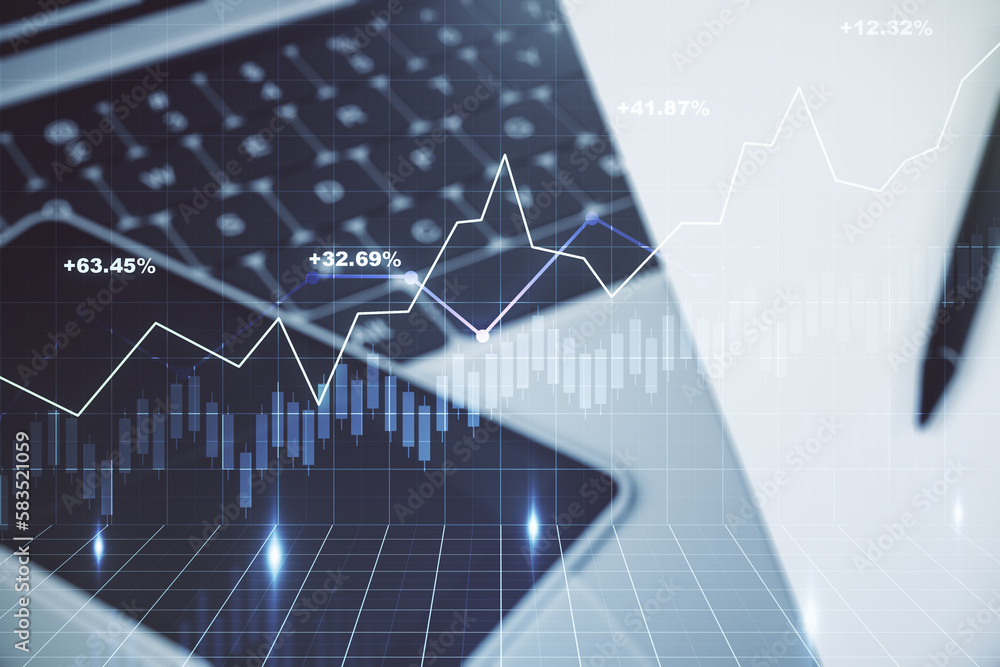 Multi exposure of abstract financial diagram on computer background, banking and accounting concept Multi exposure of abstract financial diagram on computer background, banking and accounting concept