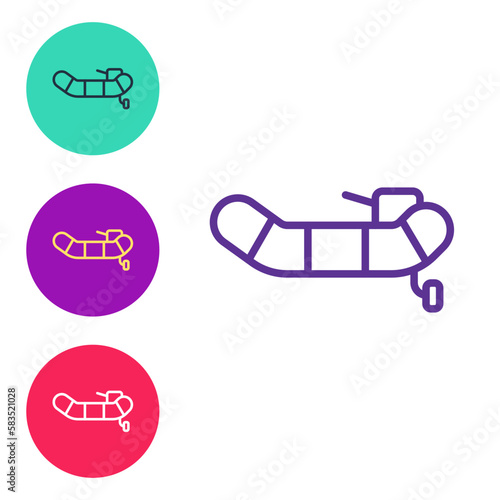 Set line Inflatable boat with outboard motor icon isolated on white background. Set icons colorful. Vector