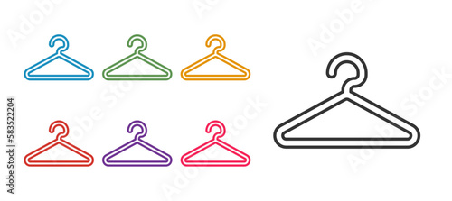 Set line Hanger wardrobe icon isolated on white background. Cloakroom icon. Clothes service symbol. Laundry hanger sign. Set icons colorful. Vector