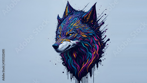 A wolf s head created with colorful colors.   con