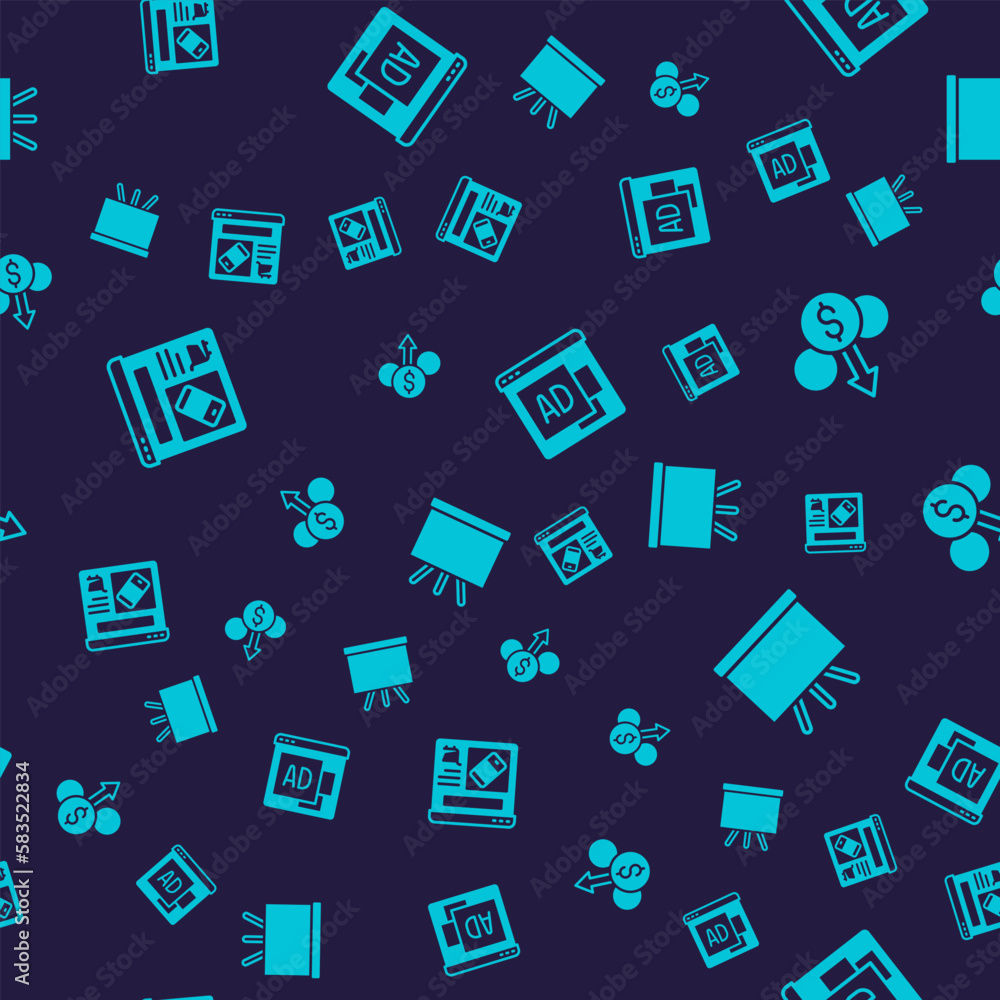 Set Online shopping on screen, Financial growth dollar, Advertising and Chalkboard on seamless pattern. Vector Set Online shopping on screen, Financial growth dollar, Advertising and Chalkboard on seamless pattern. Vector