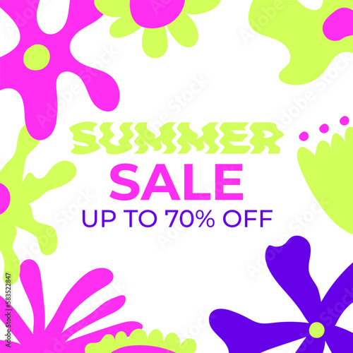 Summer Sale banner with abstract tropical leaves and minimal flowers. Design templates for sale, advertising, promo events. Minimalist and modern style