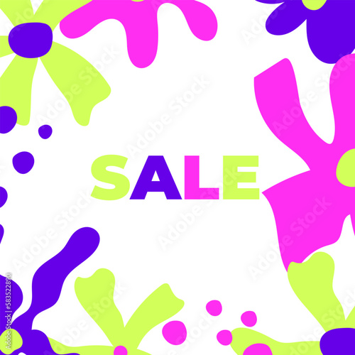 Summer Sale banner with abstract tropical leaves and minimal flowers. Design templates for sale, advertising, promo events. Minimalist and modern style