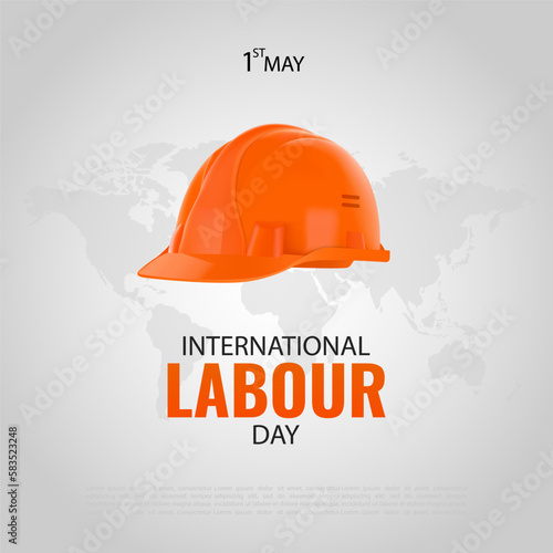 Vector Illustration of International Labour Day. Banner with work helmet.
