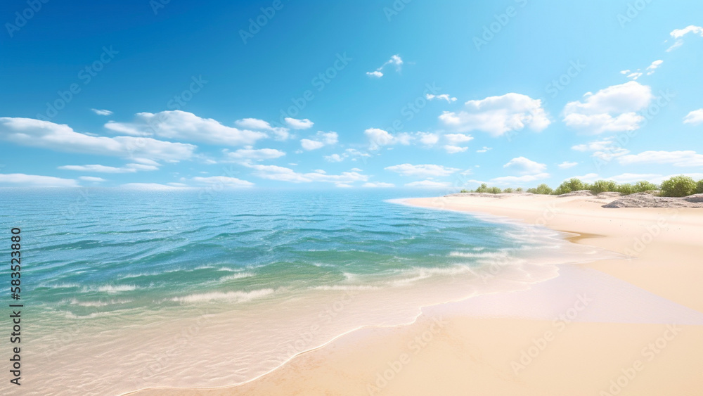 Beautiful Blue Beach with sky and pristine water (Illustration by AI) Beautiful Blue Beach with sky and pristine water (Illustration by AI)