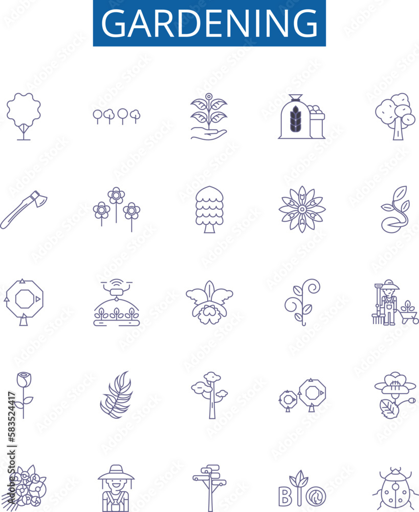 Gardening line icons signs set. Design collection of Planting, Watering ...